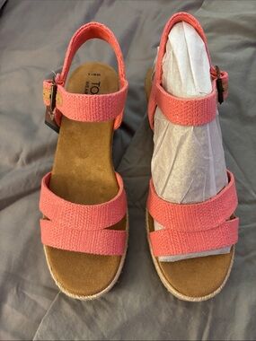 Toms Coral Pink Strappy Espadrille Sandals
